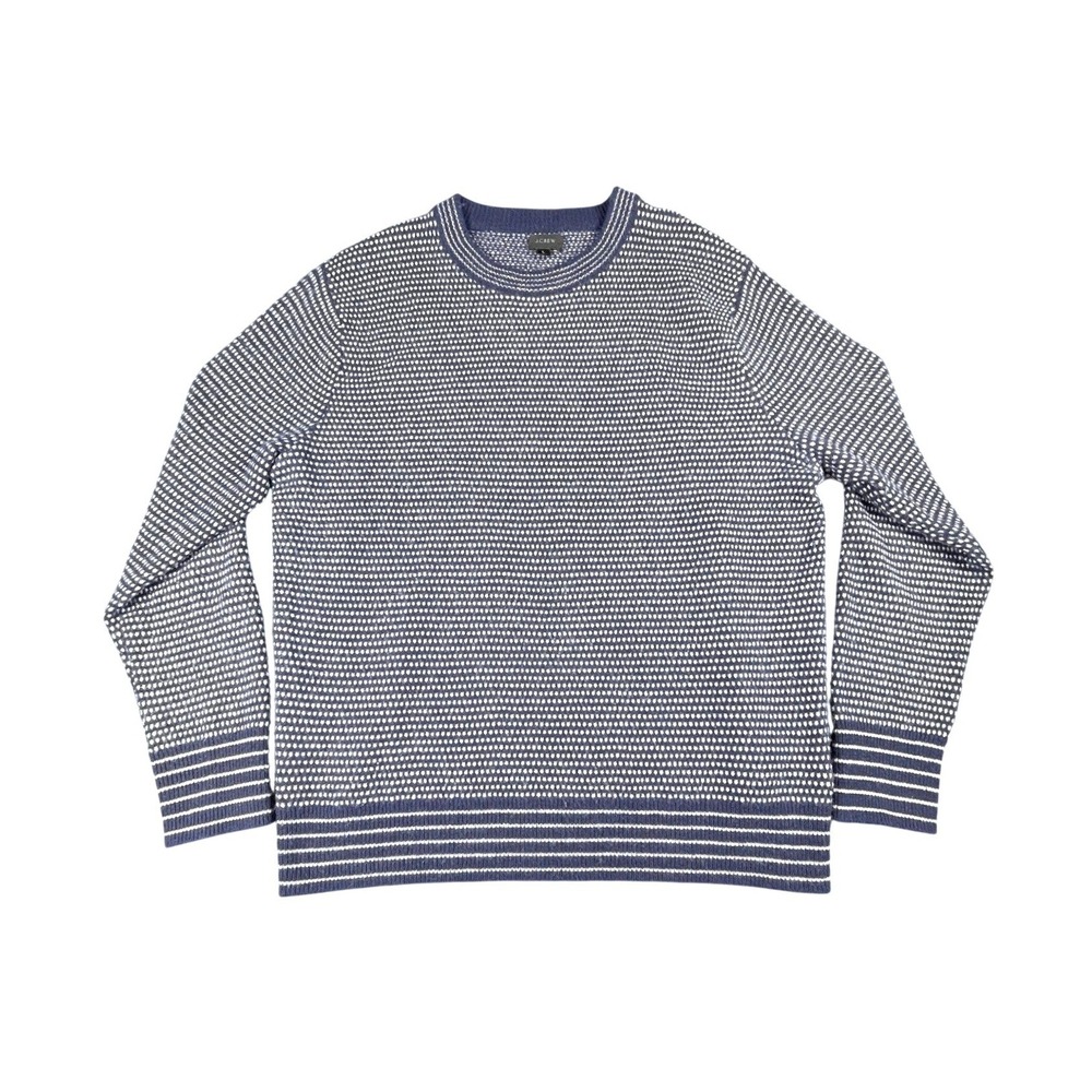 J.Crew Mens Blue White Bird's-Eye Crew Neck Rugged Merino Wool Blend Sweater L